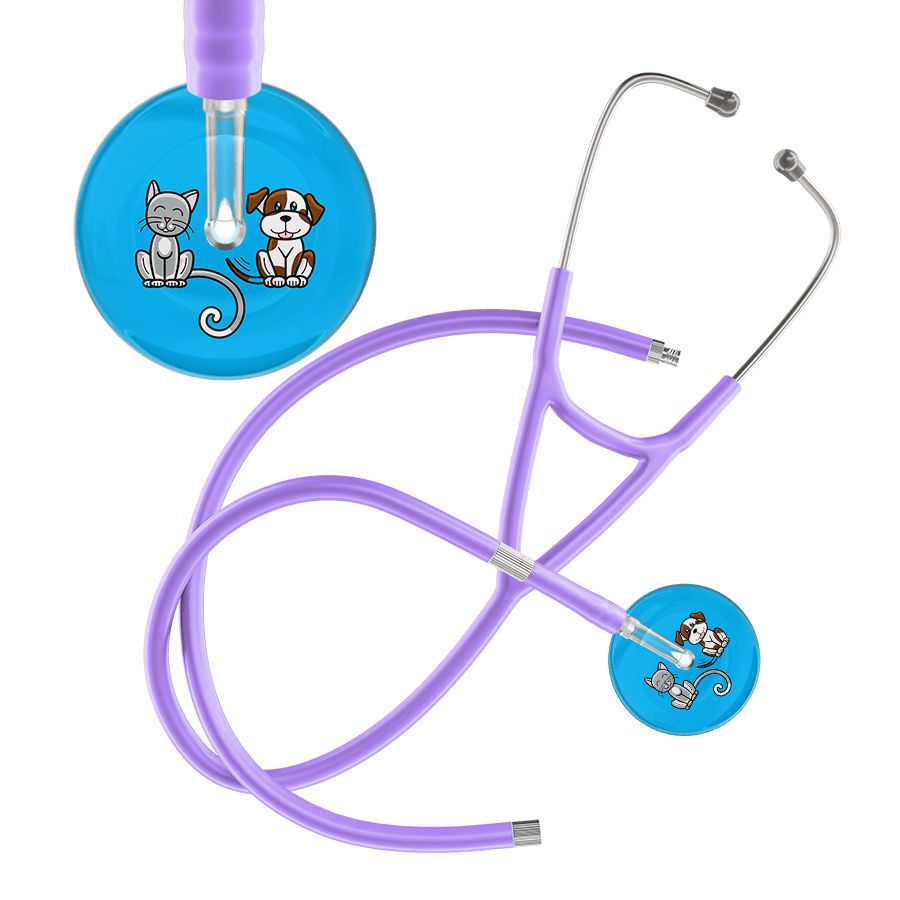 Ultrascope Single Stethoscope Cat & Dog Cyan (CY) / Pediatric / Lavender Extended Tubing Dark Cat & Dog Cardiology Stethoscope