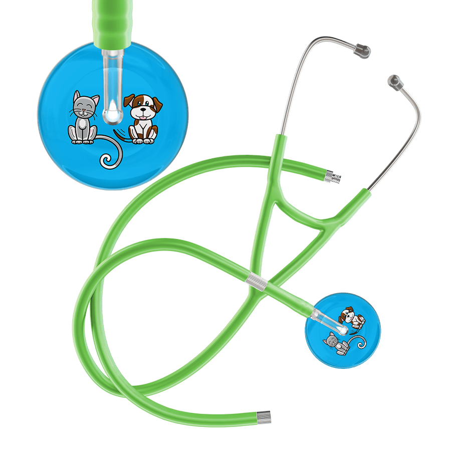 Ultrascope Single Stethoscope Cat & Dog Cyan (CY) / Pediatric / Lime Green Extended Tubing Dark Cat & Dog Cardiology Stethoscope