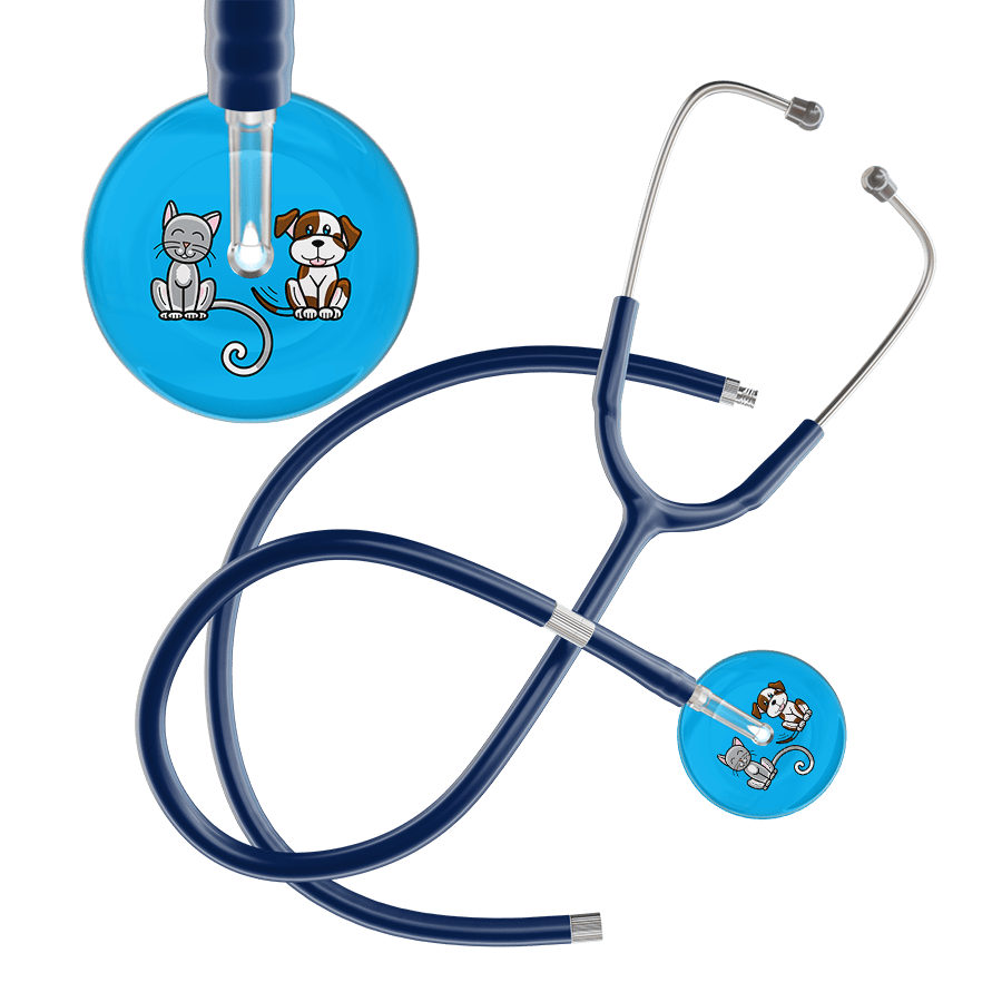 Ultrascope Single Stethoscope Cat & Dog Cyan (CY) / Adult / Navy Extended Tubing Dark Cat & Dog Stethoscope