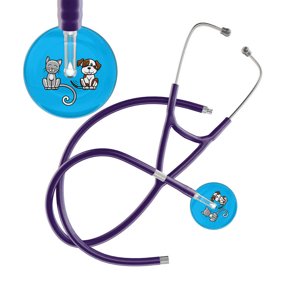 Ultrascope Single Stethoscope Cat & Dog Cyan (CY) / Adult / Purple Extended Tubing Dark Cat & Dog Cardiology Stethoscope