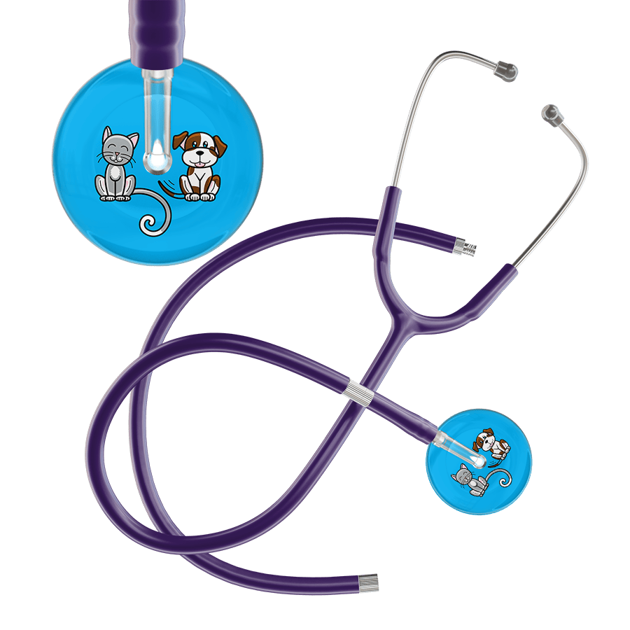 Ultrascope Single Stethoscope Cat & Dog Cyan (CY) / Adult / Purple Extended Tubing Dark Cat & Dog Stethoscope
