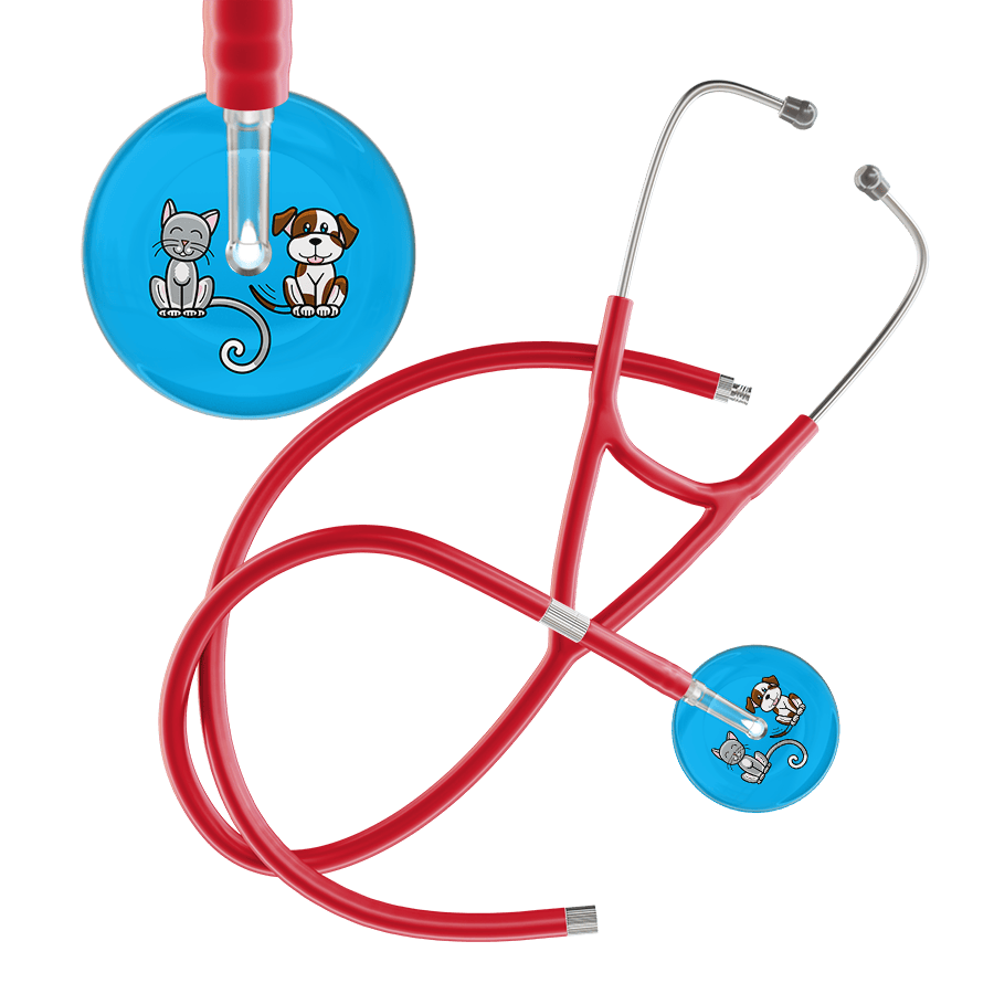 Ultrascope Single Stethoscope Cat & Dog Cyan (CY) / Pediatric / Red Extended Tubing Dark Cat & Dog Cardiology Stethoscope