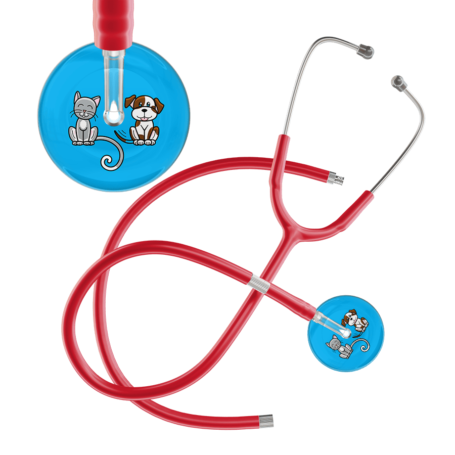 Ultrascope Single Stethoscope Cat & Dog Cyan (CY) / Adult / Red Extended Tubing Dark Cat & Dog Stethoscope