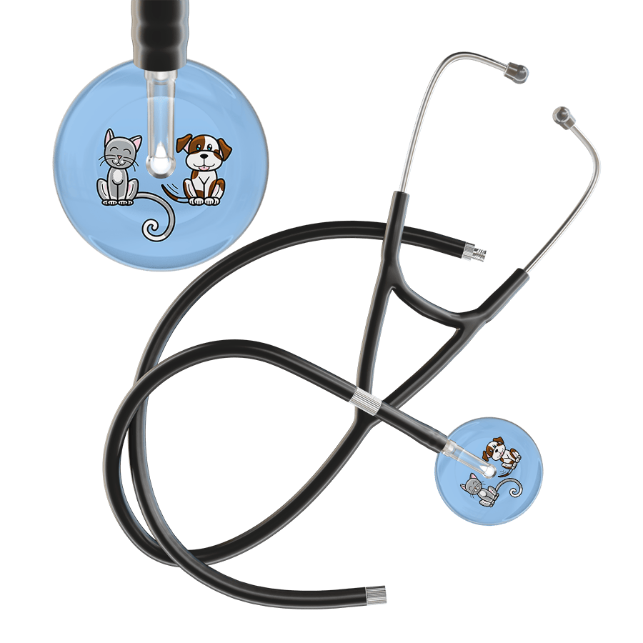 Ultrascope Single Stethoscope Cat & Dog Light Blue (LB) / Pediatric / Black Extended Tubing Dark Cat & Dog Cardiology Stethoscope
