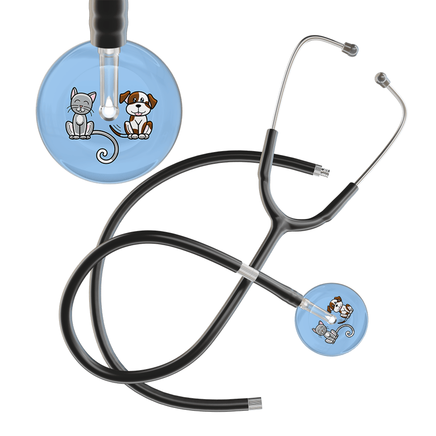 Ultrascope Single Stethoscope Cat & Dog Light Blue (LB) / Adult / Black Extended Tubing Dark Cat & Dog Stethoscope