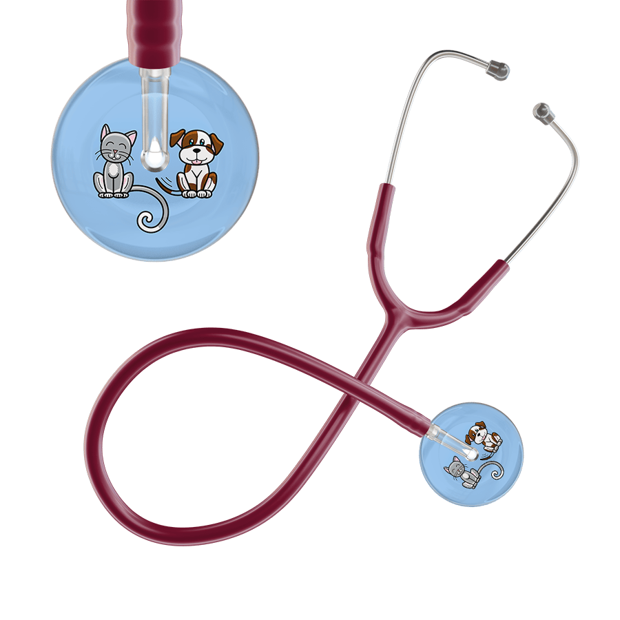Ultrascope Single Stethoscope Cat & Dog Light Blue (LB) / Pediatric / Burgundy Dark Cat & Dog Stethoscope