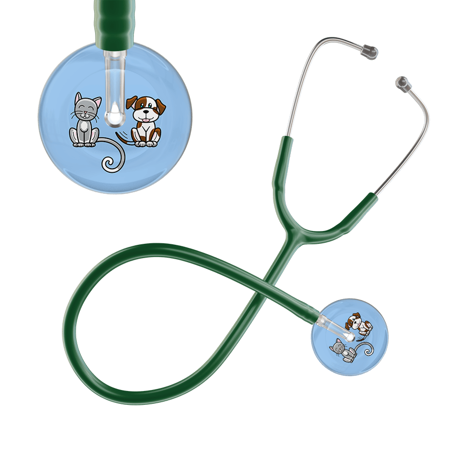 Ultrascope Single Stethoscope Cat & Dog Light Blue (LB) / Pediatric / Dark Green Dark Cat & Dog Stethoscope