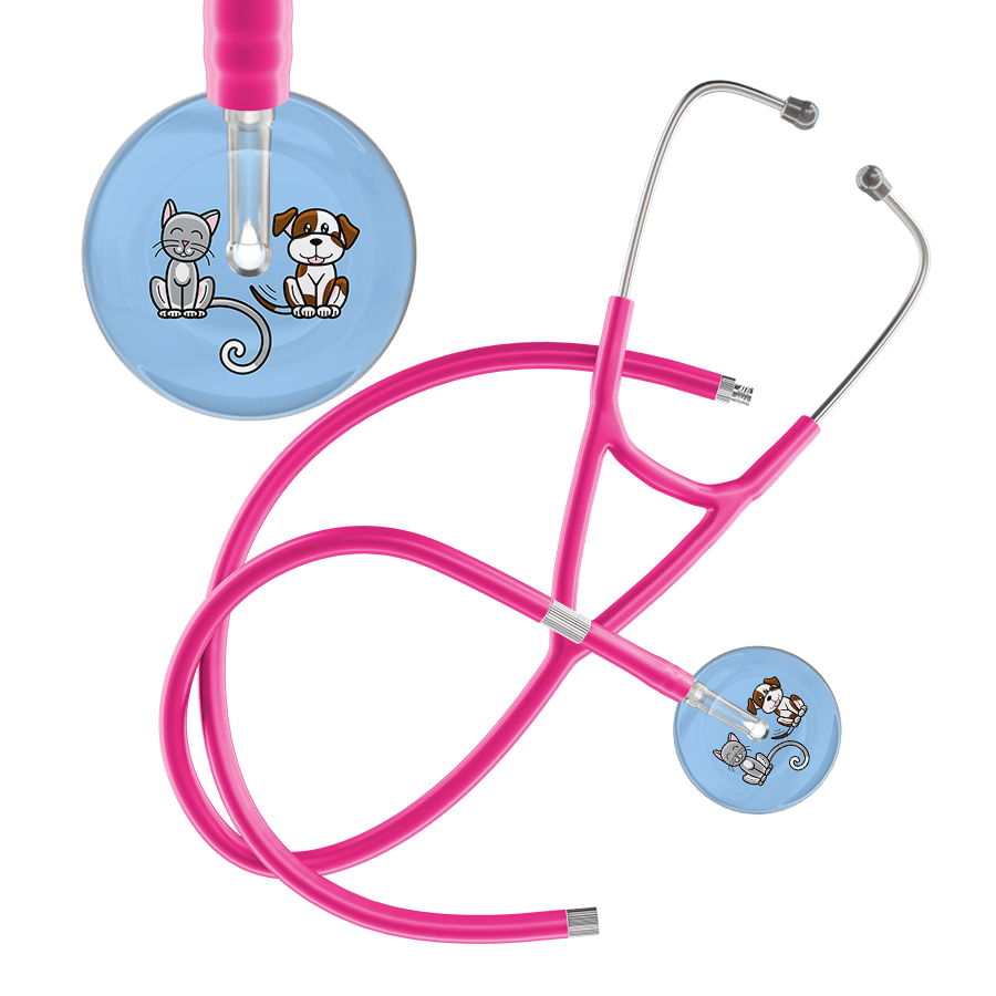 Ultrascope Single Stethoscope Cat & Dog Light Blue (LB) / Adult / Hot Pink Extended Tubing Dark Cat & Dog Cardiology Stethoscope