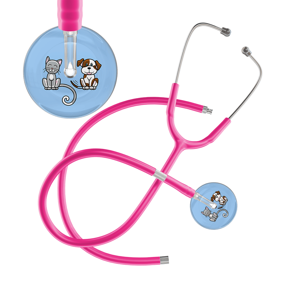 Ultrascope Single Stethoscope Cat & Dog Light Blue (LB) / Pediatric / Hot Pink Extended Tubing Dark Cat & Dog Stethoscope