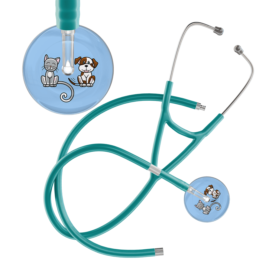 Ultrascope Single Stethoscope Cat & Dog Light Blue (LB) / Pediatric / Jade Extended Tubing Dark Cat & Dog Cardiology Stethoscope