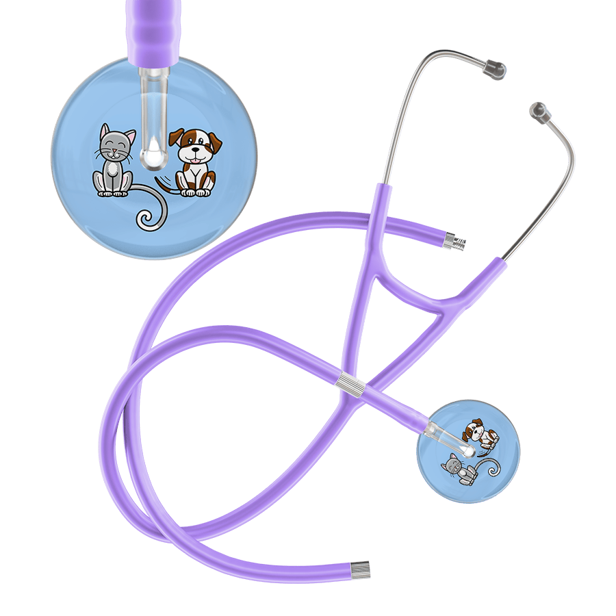 Ultrascope Single Stethoscope Cat & Dog Light Blue (LB) / Adult / Lavender Extended Tubing Dark Cat & Dog Cardiology Stethoscope