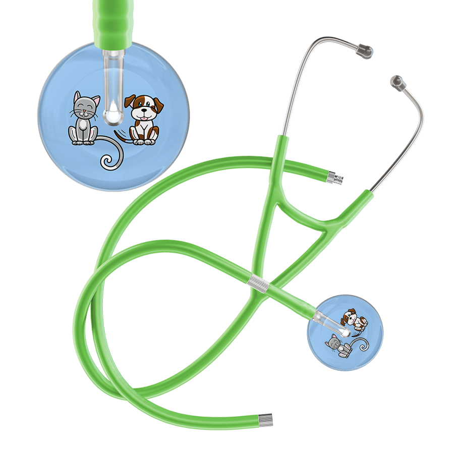 Ultrascope Single Stethoscope Cat & Dog Light Blue (LB) / Adult / Lime Green Extended Tubing Dark Cat & Dog Cardiology Stethoscope