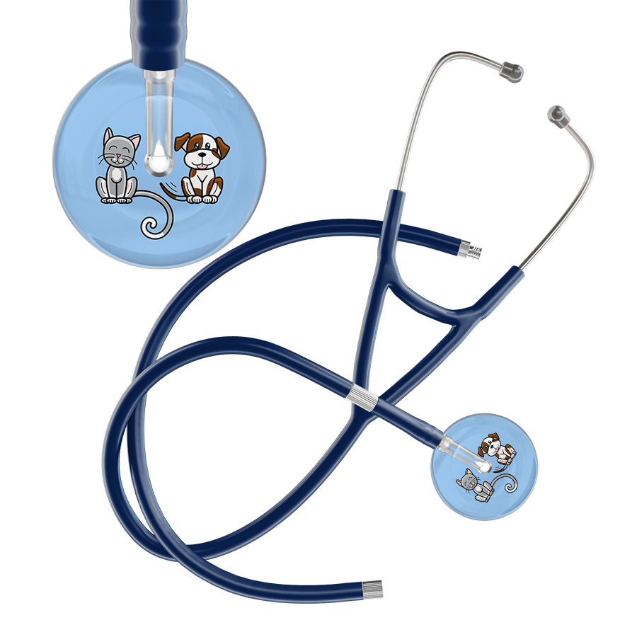 Ultrascope Single Stethoscope Cat & Dog Light Blue (LB) / Pediatric / Navy Extended Tubing Dark Cat & Dog Cardiology Stethoscope