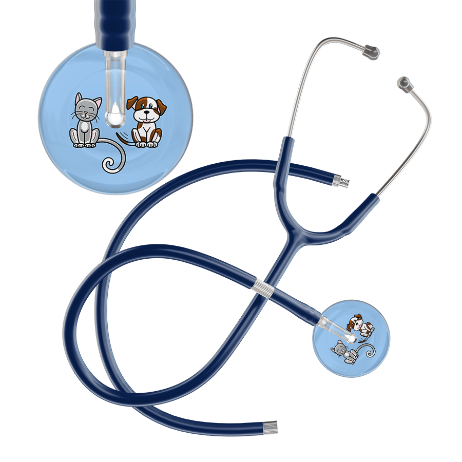 Ultrascope Single Stethoscope Cat & Dog Light Blue (LB) / Adult / Navy Extended Tubing Dark Cat & Dog Stethoscope