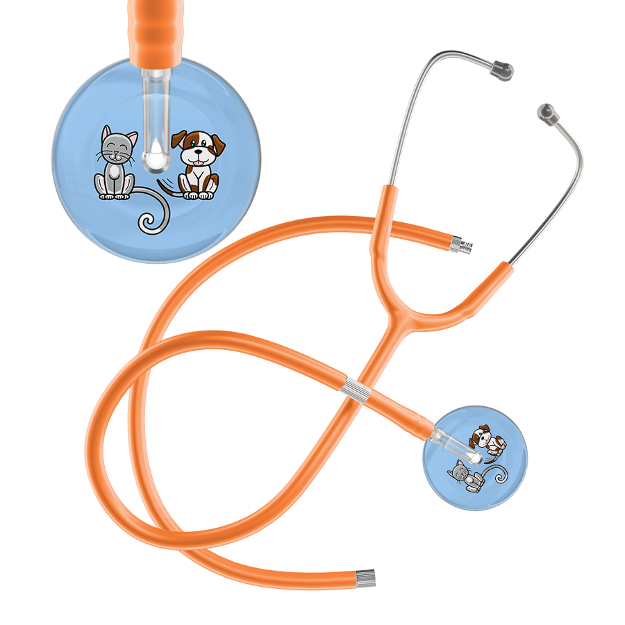 Ultrascope Single Stethoscope Cat & Dog Light Blue (LB) / Pediatric / Orange Extended Tubing Dark Cat & Dog Stethoscope