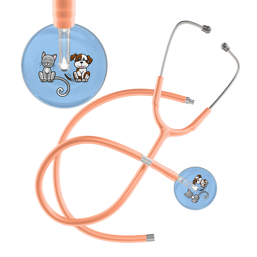 Ultrascope Single Stethoscope Cat & Dog Light Blue (LB) / Pediatric / Peach Extended Tubing Dark Cat & Dog Stethoscope