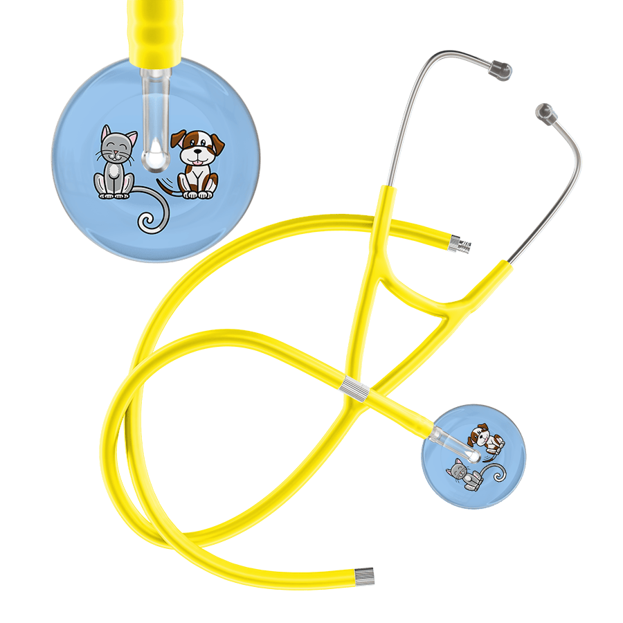 Ultrascope Single Stethoscope Cat & Dog Light Blue (LB) / Pediatric / Yellow Extended Tubing Dark Cat & Dog Cardiology Stethoscope