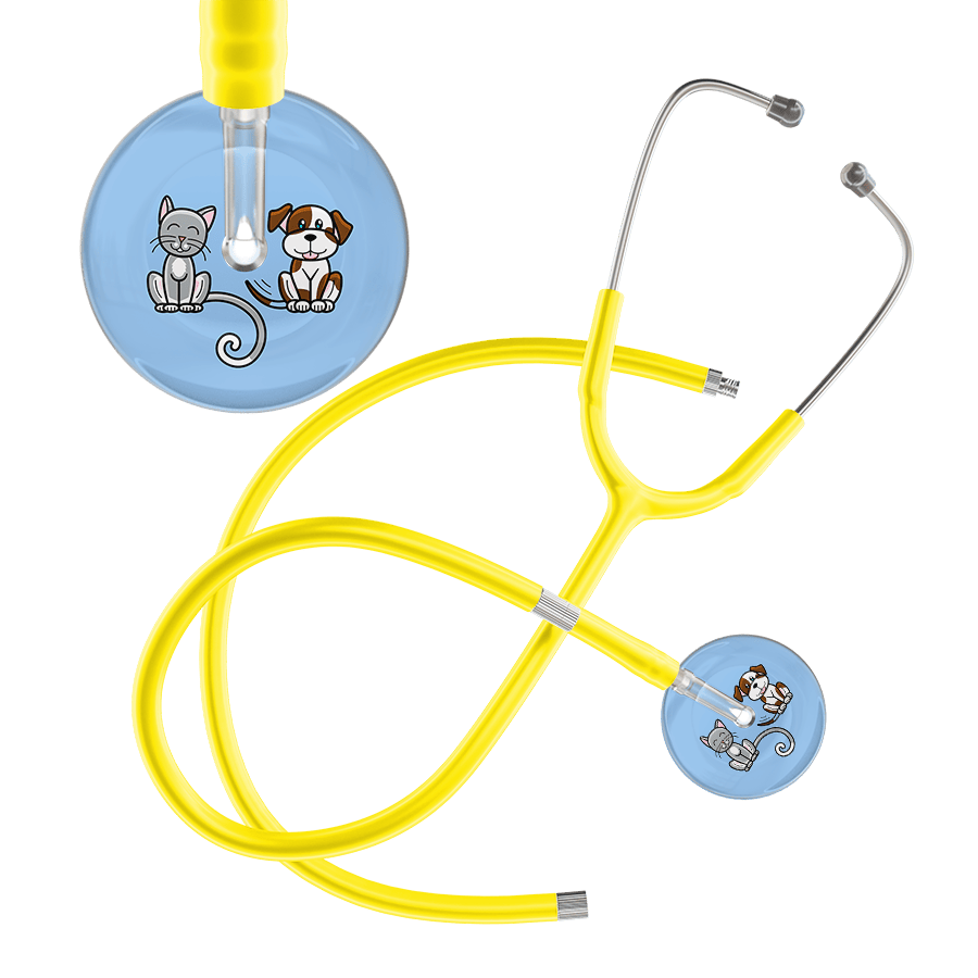 Ultrascope Single Stethoscope Cat & Dog Light Blue (LB) / Adult / Yellow Extended Tubing Dark Cat & Dog Stethoscope