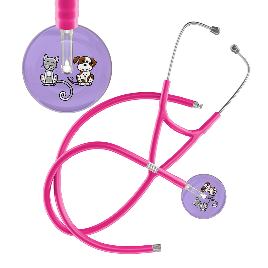 Ultrascope Single Stethoscope Cat & Dog Lilac (LL) / Pediatric / Hot Pink Extended Tubing Dark Cat & Dog Cardiology Stethoscope