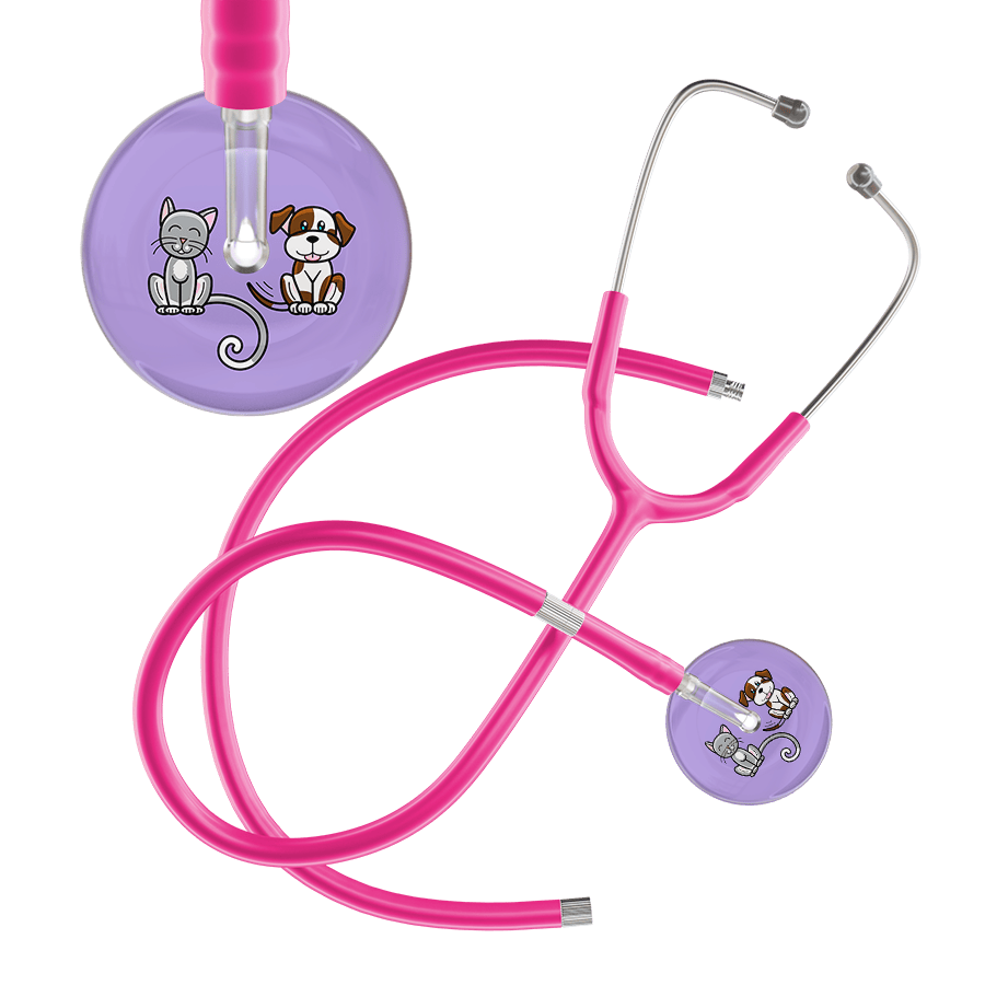 Ultrascope Single Stethoscope Cat & Dog Lilac (LL) / Pediatric / Hot Pink Extended Tubing Dark Cat & Dog Stethoscope
