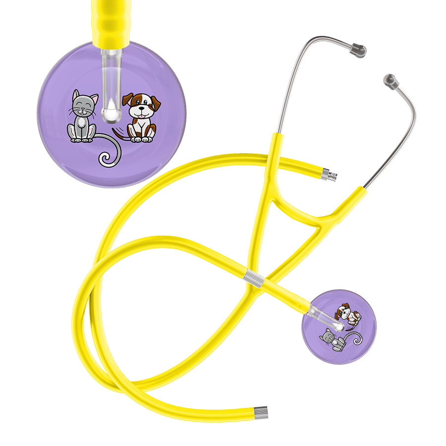 Ultrascope Single Stethoscope Cat & Dog Lilac (LL) / Pediatric / Yellow Extended Tubing Dark Cat & Dog Cardiology Stethoscope
