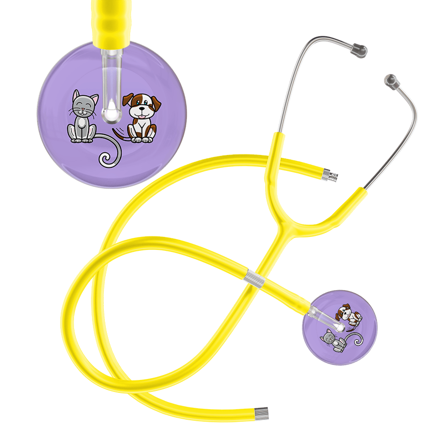 Ultrascope Single Stethoscope Cat & Dog Lilac (LL) / Pediatric / Yellow Extended Tubing Dark Cat & Dog Stethoscope
