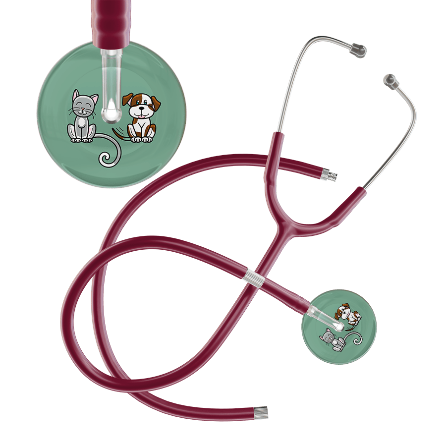 Ultrascope Single Stethoscope Cat & Dog Sage (SG) / Pediatric / Burgundy Extended Tubing Dark Cat & Dog Stethoscope
