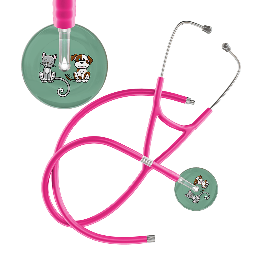 Ultrascope Single Stethoscope Cat & Dog Sage (SG) / Adult / Hot Pink Extended Tubing Dark Cat & Dog Cardiology Stethoscope