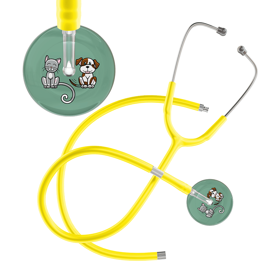 Ultrascope Single Stethoscope Cat & Dog Sage (SG) / Adult / Yellow Extended Tubing Dark Cat & Dog Stethoscope