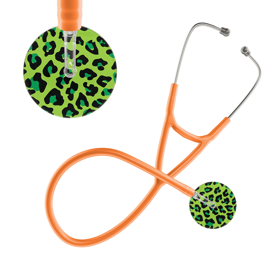 Ultrascope Single Stethoscope Lime Green Leopard / Adult / Orange Leopard Pattern Cardiology Stethoscope - Leopard Print