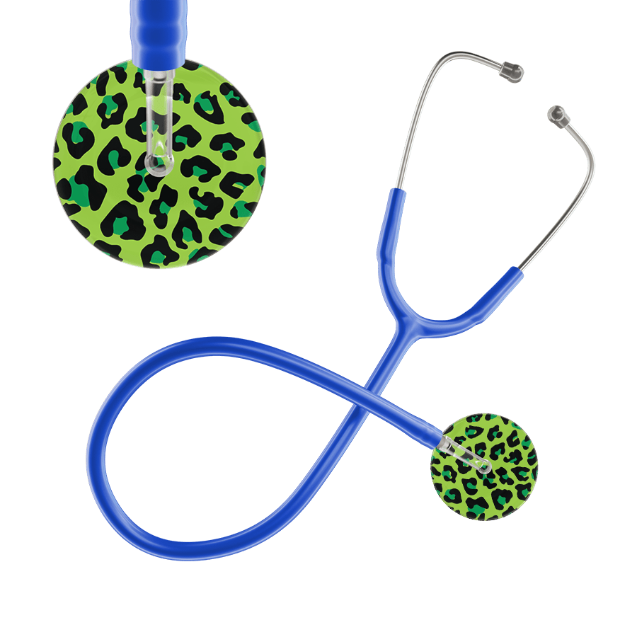 Ultrascope Single Stethoscope Lime Green Leopard / Adult / Royal Blue Leopard Pattern Stethoscope - Leopard Print