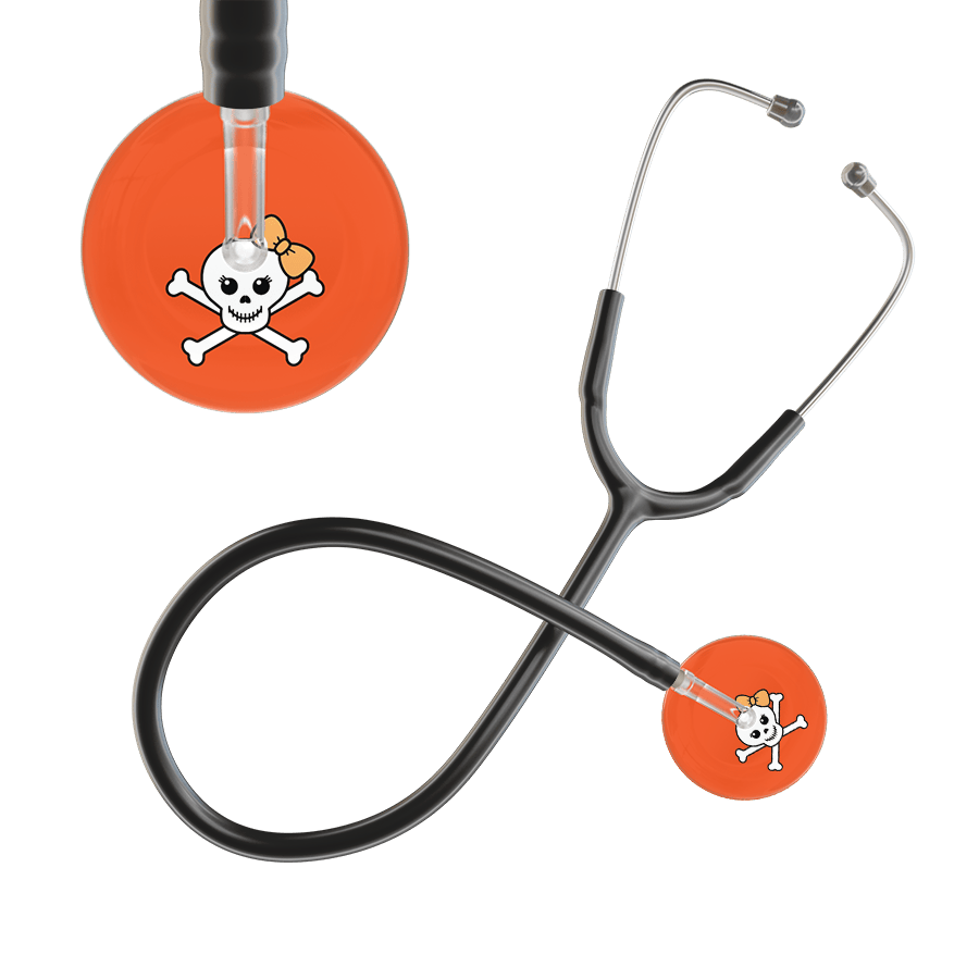 Ultrascope Single Stethoscope Creamsicle Bow Orange Background / Adult / Black Cute Skull Stethoscope