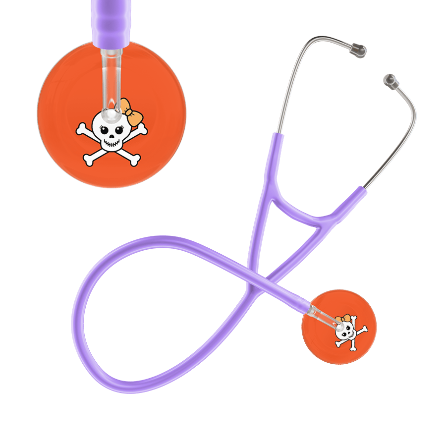 Ultrascope Single Stethoscope Creamsicle Bow Orange Background / Adult / Lavender Cute Skull Cardiology Stethoscope