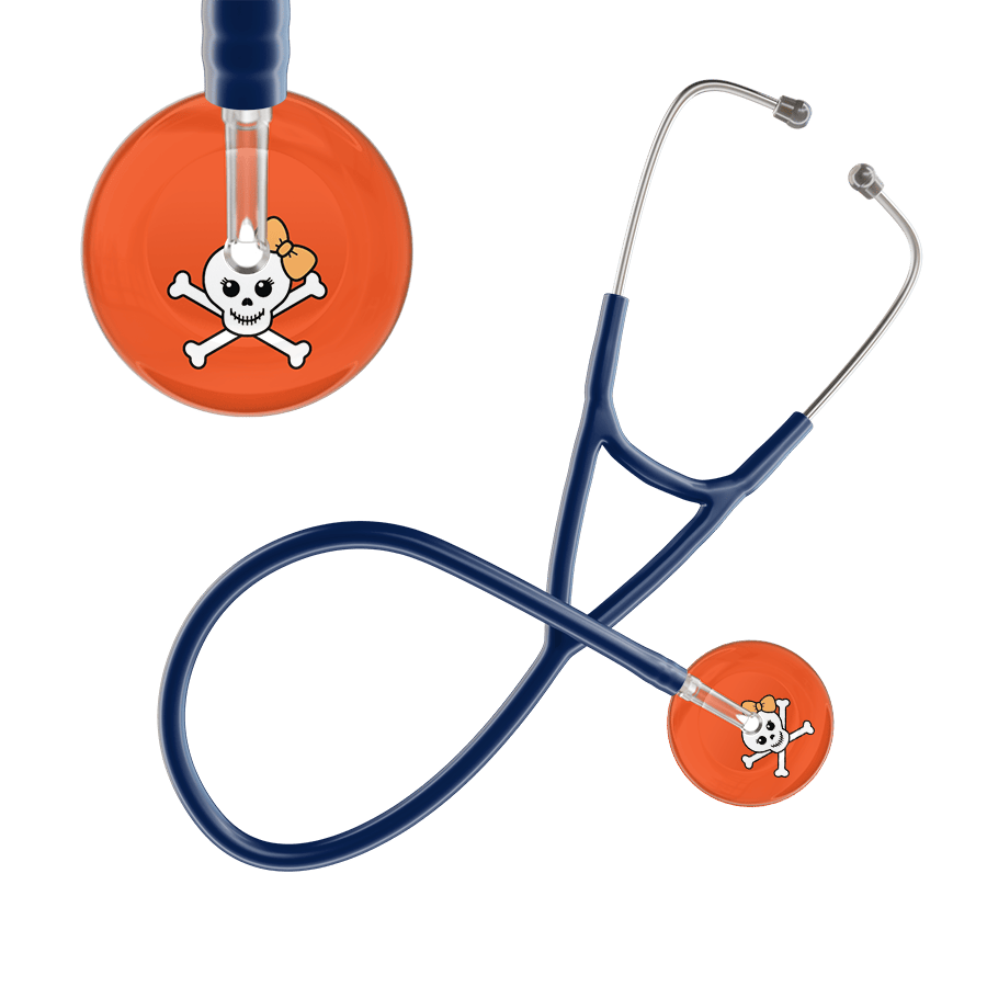 Ultrascope Single Stethoscope Creamsicle Bow Orange Background / Adult / Navy Cute Skull Cardiology Stethoscope