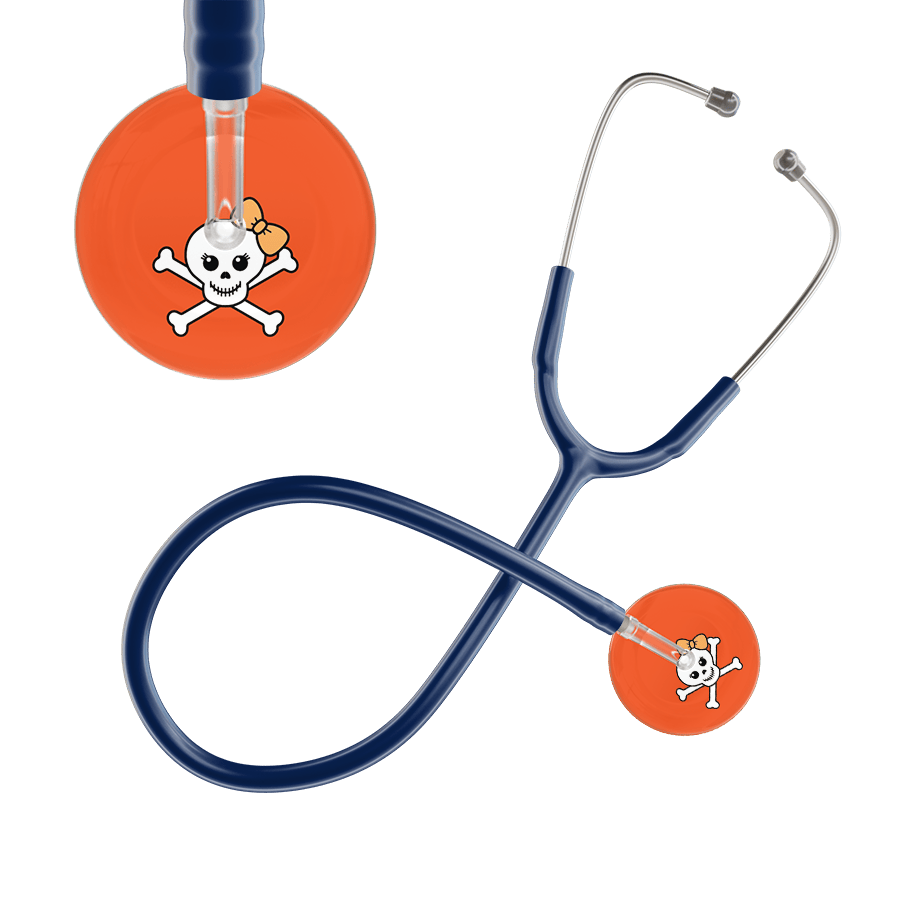 Ultrascope Single Stethoscope Creamsicle Bow Orange Background / Adult / Navy Cute Skull Stethoscope