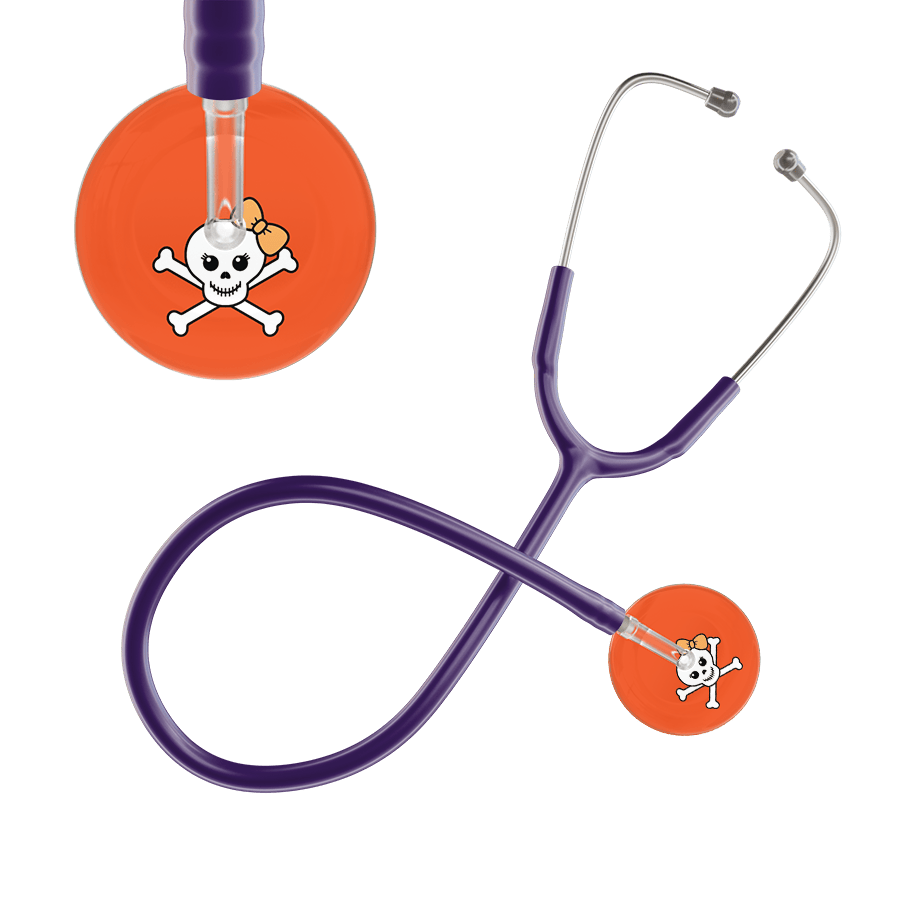 Ultrascope Single Stethoscope Creamsicle Bow Orange Background / Adult / Purple Cute Skull Stethoscope