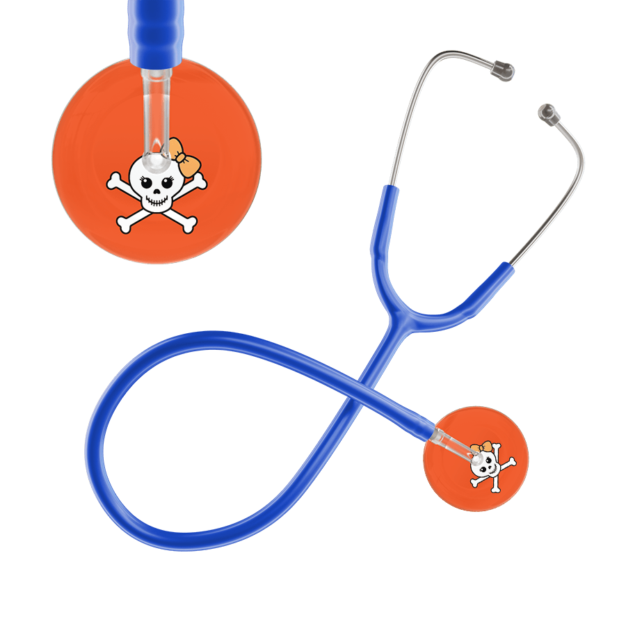Ultrascope Single Stethoscope Creamsicle Bow Orange Background / Adult / Royal Blue Cute Skull Stethoscope
