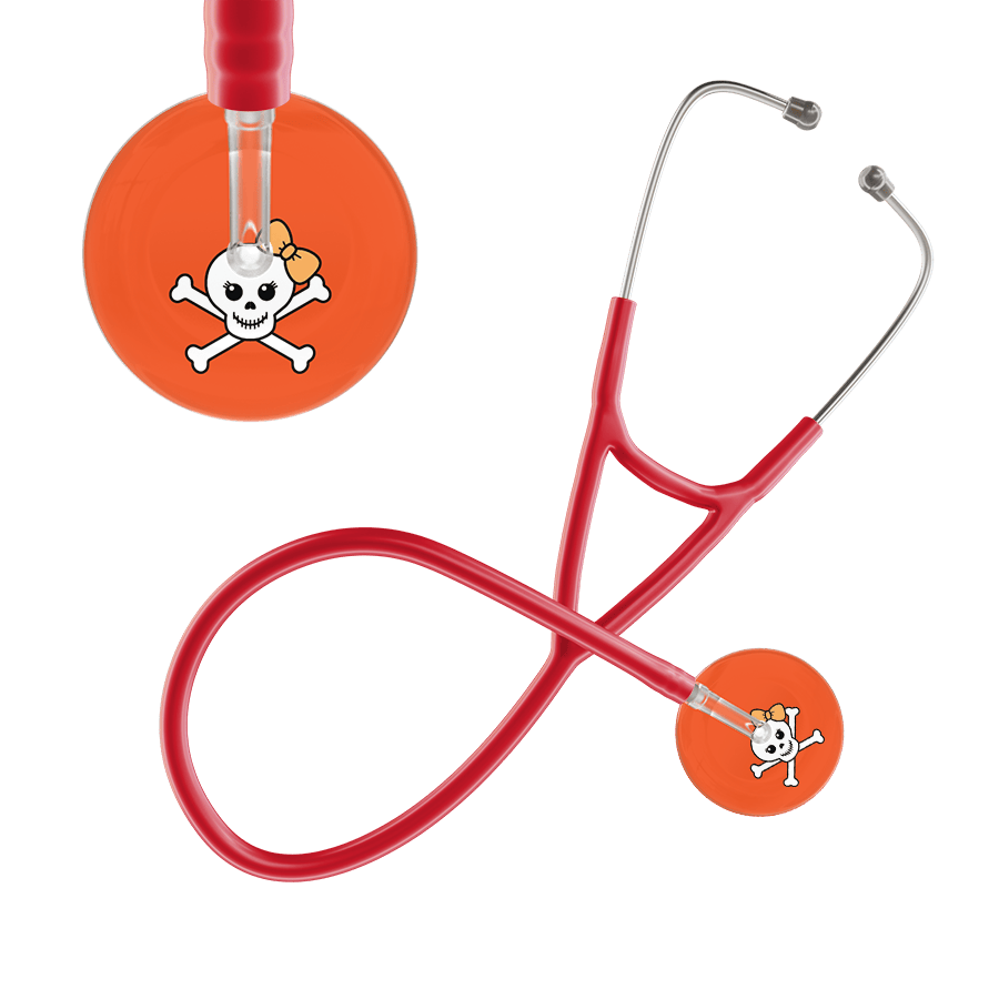 Ultrascope Single Stethoscope Creamsicle Bow Orange Background / Adult / Red Cute Skull Cardiology Stethoscope
