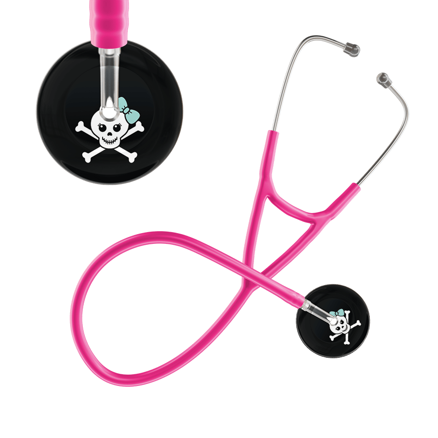 Ultrascope Single Stethoscope Robin's Egg Bow Black Background / Adult / Hot Pink Cute Skull Cardiology Stethoscope