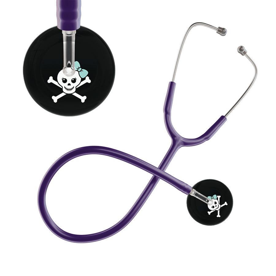 Ultrascope Single Stethoscope Robin's Egg Bow Black Background / Adult / Purple Cute Skull Stethoscope