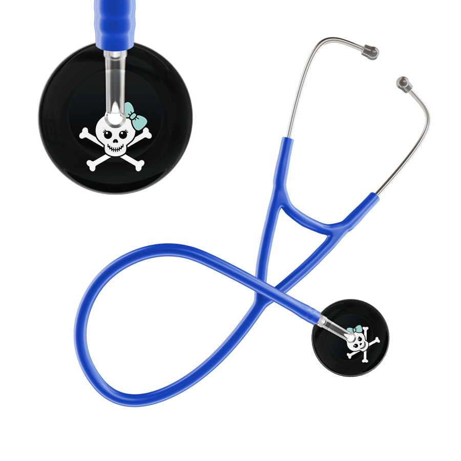 Ultrascope Single Stethoscope Robin's Egg Bow Black Background / Adult / Royal Blue Cute Skull Cardiology Stethoscope