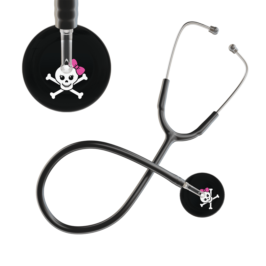 Ultrascope Single Stethoscope Hot Pink Bow Black Background / Adult / Black Cute Skull Stethoscope