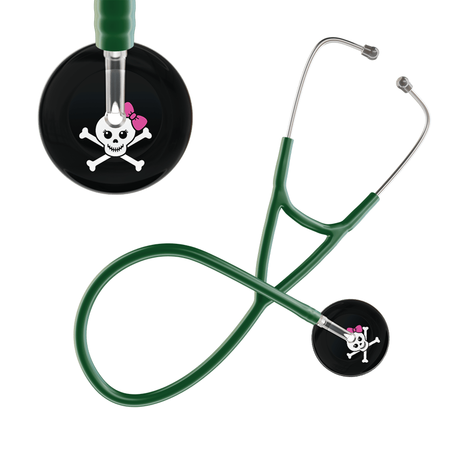 Ultrascope Single Stethoscope Hot Pink Bow Black Background / Adult / Dark Green Cute Skull Cardiology Stethoscope