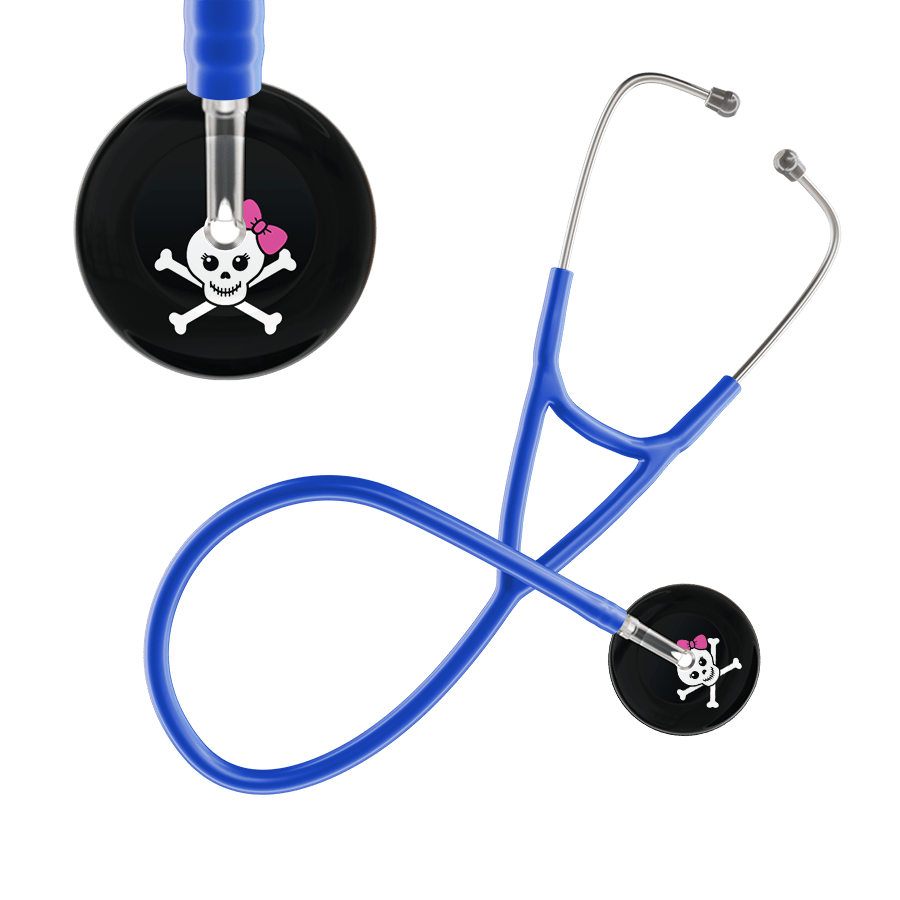 Ultrascope Single Stethoscope Hot Pink Bow Black Background / Adult / Royal Blue Cute Skull Cardiology Stethoscope