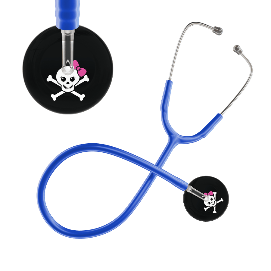 Ultrascope Single Stethoscope Hot Pink Bow Black Background / Adult / Royal Blue Cute Skull Stethoscope