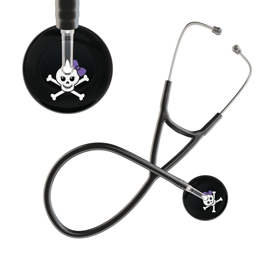 Ultrascope Single Stethoscope Lavender Bow Black Background / Adult / Black Cute Skull Cardiology Stethoscope