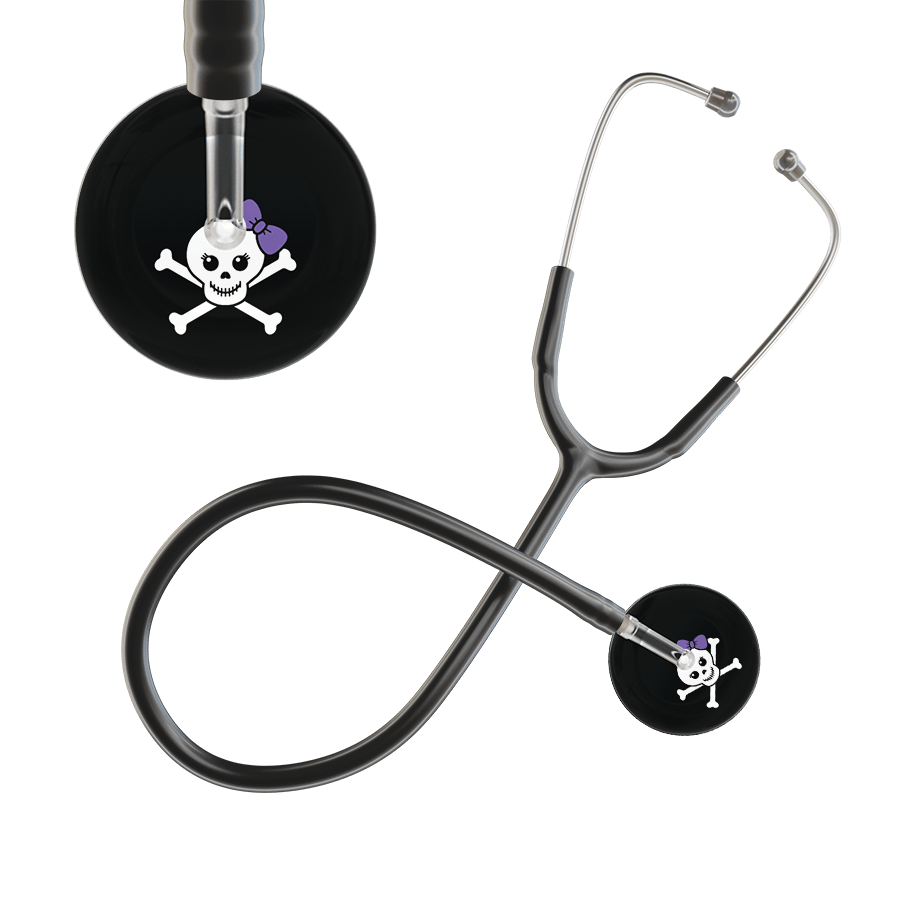 Ultrascope Single Stethoscope Lavender Bow Black Background / Adult / Black Cute Skull Stethoscope