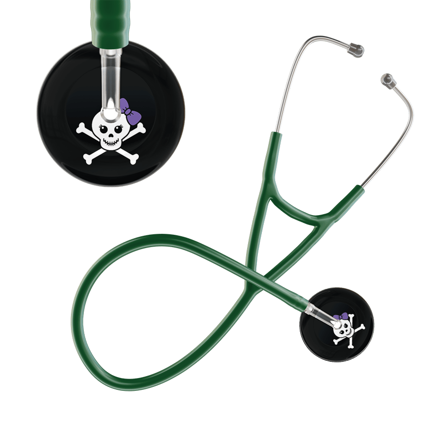 Ultrascope Single Stethoscope Lavender Bow Black Background / Adult / Dark Green Cute Skull Cardiology Stethoscope