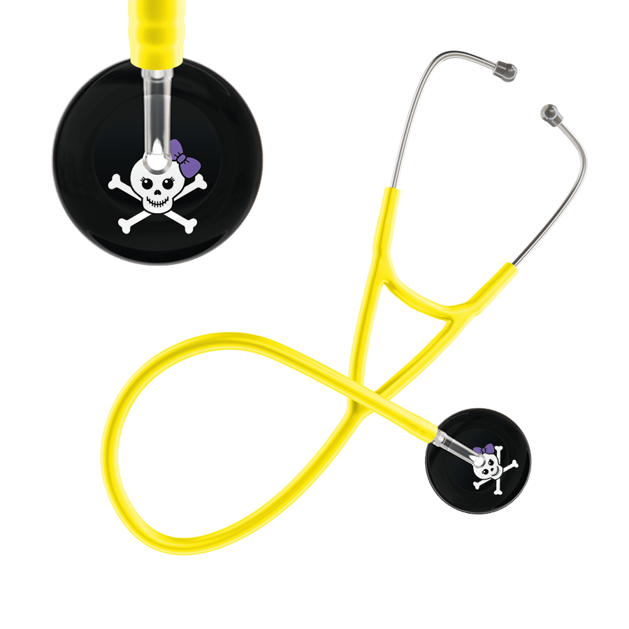 Ultrascope Single Stethoscope Lavender Bow Black Background / Adult / Yellow Cute Skull Cardiology Stethoscope