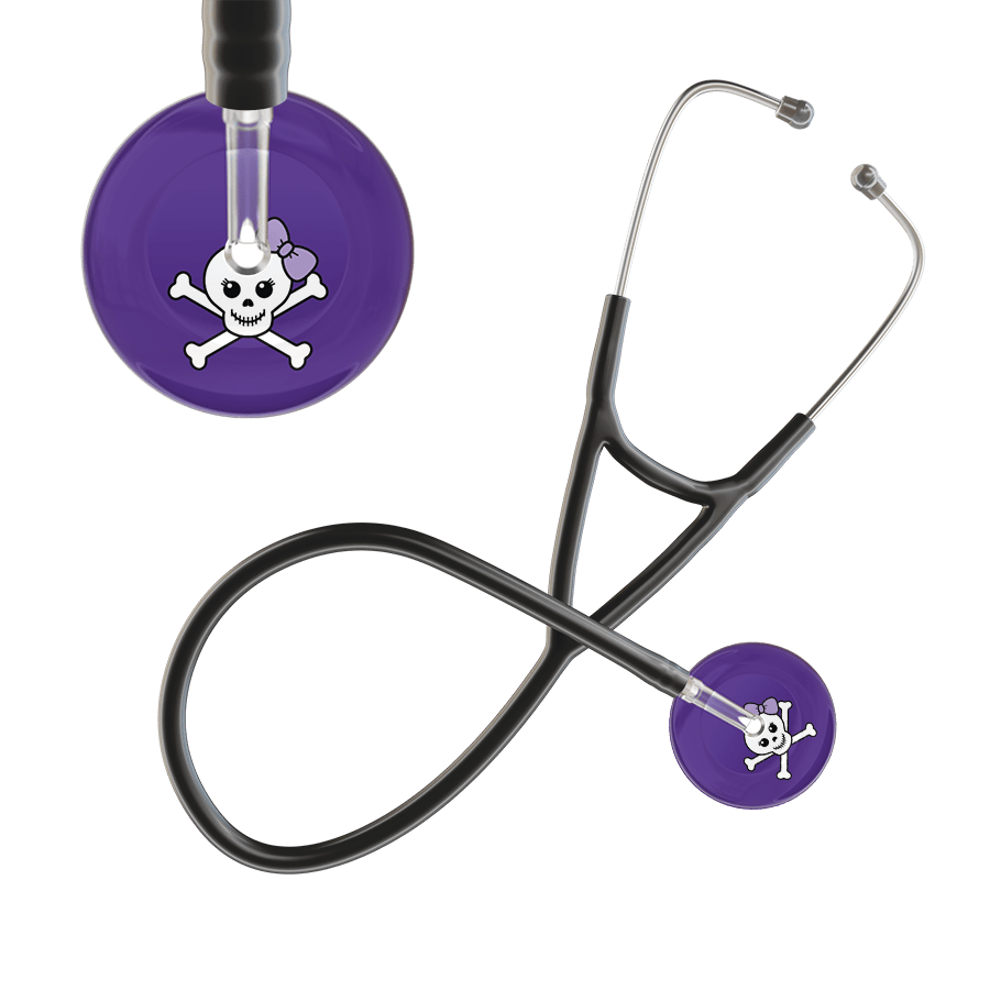Ultrascope Single Stethoscope Lilac Bow Purple Background / Adult / Black Cute Skull Cardiology Stethoscope